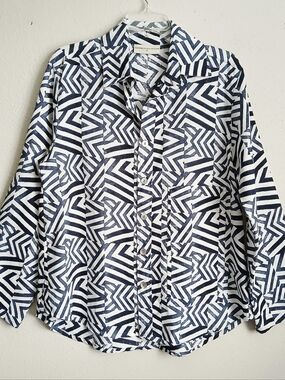 Eleven Stitch Design Navy Striped Linen Top